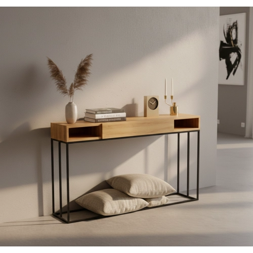 KONSOLA Z SZUFLADĄ DREWNO LITE DĄB OLCHA SKD-281